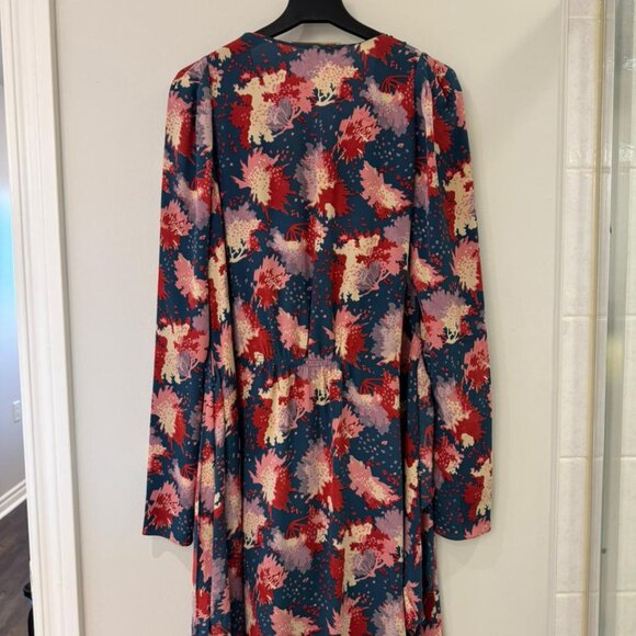 Vanessa Bruno Navy Blue Multi-Color Floral Print V-Neck Dress - Picture 5 of 6